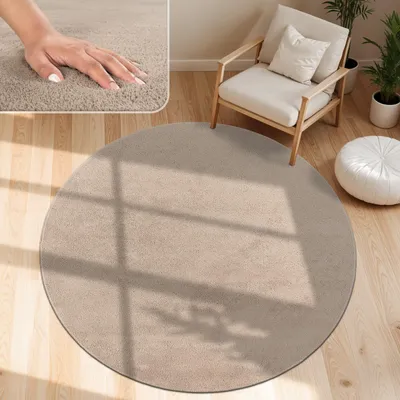 Produktbild von Moderner Wohnzimmer Teppich Kurzflor Waschbar Weich Felloptik Anti-Rutsch Grösse 160 cm Rund