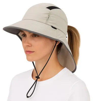 Produktbild von Sonnenhut Damen mit Nackenschutz UV Schutz Breite Krempe Faltbar Grau M-L