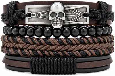 Imagen del producto de Pulseras de cuero tejidas a mano, juego de 4 unidades, accesorios para hombre, diseño moderno para el uso diario
