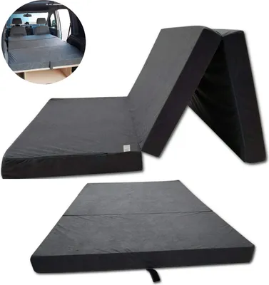 Produktbild von Klappmatratze kompatibel mit VW Caddy 3-teilige Faltmatratze | 120 x 200cm [schwarz]