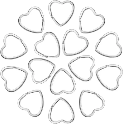 Productafbeelding van Harten Sleutelringen - Metalen Splitringen - Sieraden Maken - Dubbele Lus Ontwerp - 15 Stuks - Zilver