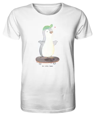 Produktbild von Mr. & Mrs. Panda T-Shirt Herren Pinguin Skateboarden Größe L - Weiß - Geschenk, Skateboard, Shirt, Sommershirt, Tshirt, Skaten, fahren, Basic-Shirt, Skateplatz