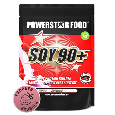 Produktbild von Powerstar SOY 90+ | 1kg Soja-Protein-Isolat | Gentechnisch unverändert & GMO-frei | Veganes Eiweiß-Pulver zum Muskelaufbau | Strawberry