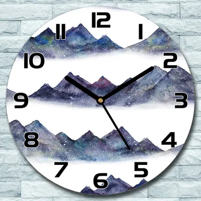 Produktbild von Wanduhr aus Glas Rund fi 30 Aquarell Berge blau Quarz Deko Schlafzimmer Büro