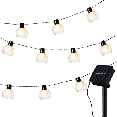 Produktbild von Solar Lichterkette für außen mit Smokey Rauchglas-Optik Lampenschirm | 10 Glühbirnen Ø ca. 7 cm | 200 cm + Zuleitung zum Solarpanel | Deko-Beleuchtung für Garten, Terrasse, Balkon