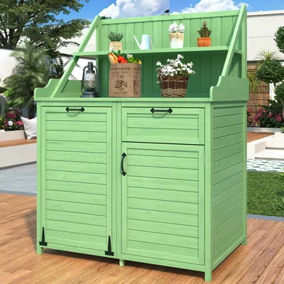 Produktbild von STILVORA Garten-Geräteschrank Geräteschuppen Gartenschrank mit Regalen Outdoor Schrank,Gerätehaus,Grün