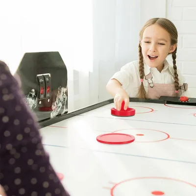 Produktbild von Tischhockey-Set - Luft-Hockey-Set - Luft-Hockey-Pusher - Druckknopf für Airhockey - Tischspiel für Kinder - Kunststofftisch - Eishockey-Set - 4 Flanell - 8 Pucks