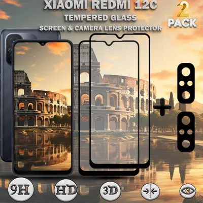 Produktbild von 2-Pack Xiaomi Redmi 12C Displayschutzfolie & 2-Pack Kameraschutz - Gehärtetes Glas 9H - Super Qualität 3D