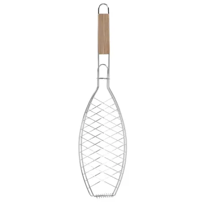 Produktbild von Esschert Design Grill-Fischhalter 58 cm aus Edelstahl & Eschenholz