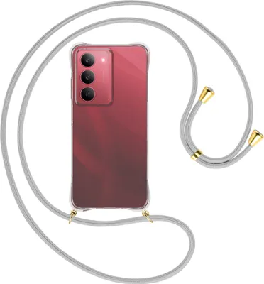 Produktbild von Handykette Backcover-Schutzhülle mit Band (Metall goldfarben) für Realme 14X 5G - silbergrau