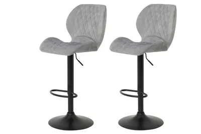 Produktbild von 2er Set Barhocker Laila - Vintage Grau - Trompetengestell Pulverbeschichtung schwarz 360° drehbar - 120kg belastbar