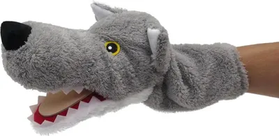 Produktbild von Plüsch-Handpuppe Wolf grau 31cm, mit Klapper