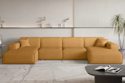 Productafbeelding van Zitmeubel, hoekbank, model CELES PREMIUM, bekleed met stof Scala in mosterdbruin