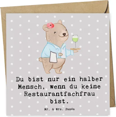 Produktbild von Mr. & Mrs. Panda Klappkarte Restaurantfachfrau Herz - Grau Pastell - Geschenk, Grußkarte, doppelkarte, faltkarte, Glückwunschkarte, anlasskarte
