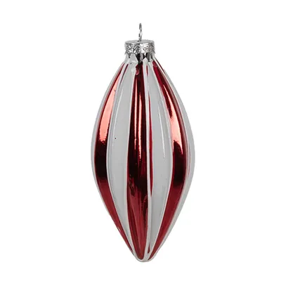 Image de Clayre & Eef Boule de Noël Ø 6x13 cm Rouge Blanc Verre