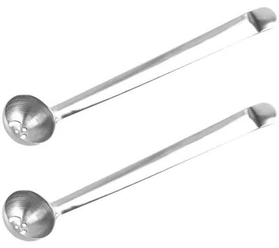 2 Olivenlöffel aus Edelstahl mit Sieb, 17 cm, silber