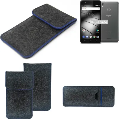 Produktbild von K-S-Trade Handy-Hülle Schutz-Hülle kompatibel mit Gigaset GS270 Filztasche Pouch Tasche Case Sleeve Filzhülle dunkelgrau, blauer Rand