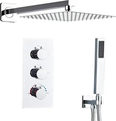 Produktbild von Unterputz Duscharmatur Set Chrom mit Thermostat, Duschsystem Unterputz mit 30x30cm Regendusche, Duscharmatur Unterputz Komplettset mit Handbrause