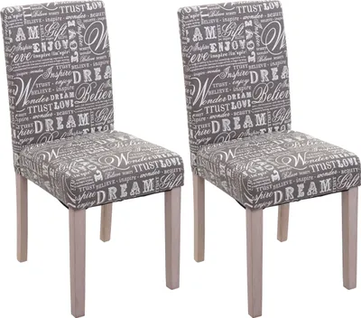 Produktbild von 2er-Set Esszimmerstuhl Littau, Stuhl Küchenstuhl  Textil mit Schriftzug, grau, Beine Struktur - Eiche