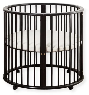 Immagine prodotto di Buxibo Baby Box – Grondbox – Culla in legno rotonda – Area gioco – Include materasso – Con ruote – 85x85x85 cm – Nero