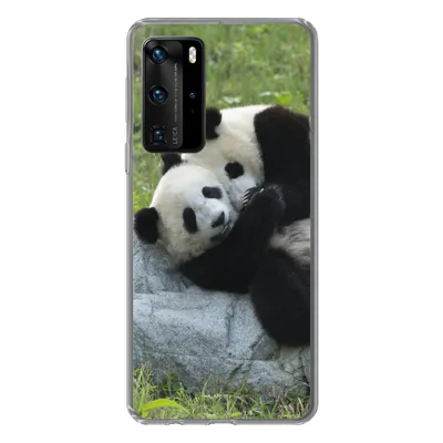 Produktbild von MuchoWow® Handyhülle Schutzhülle Hülle für Huawei P40 Pro Pandas - Gras - Stein Silikon Softcase Handy Hülle - Schutz