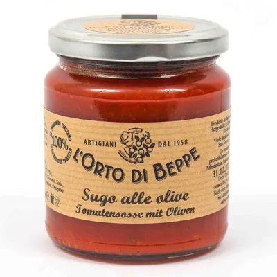 Produktbild von Tomatensosse mit Oliven 314 ml. - L'Orto di Beppe
