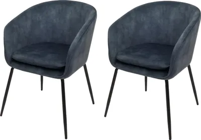 Produktbild von 2er-Set Esszimmerstuhl HWC-O28, Küchenstuhl Polsterstuhl Stuhl, Stoff/Textil (340g/m²) Metall  blau