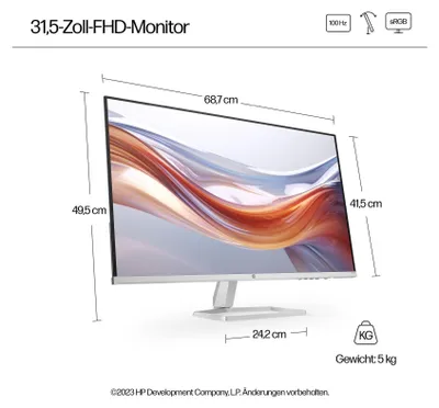 Produktbild von HP Series 5 31,5-Zoll-Monitor FHD -Serie 5 – 532sf, 80 cm (31.5"), 1920 x 1080 Pixel, Full HD, LCD, 7 ms, Silber