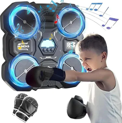 Produktbild von Musik-Boxmaschine für Kinder mit Bluetooth, LED-Lichtern, Wandmontage ohne Bohren, inkl. Handschuhe, Fitness-Spielgerät