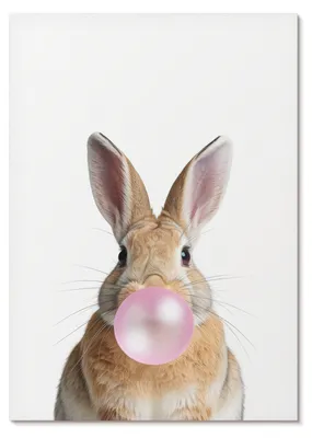 Produktbild von POSTER - 29x42 cm (A3) - ZeroOne - Kaninchen, Tiere, rosa Kaugummi - Wandbild für Wohnzimmer Schlafzimmer & Flur, Modernes Poster Wanddeko, Ungerahmt