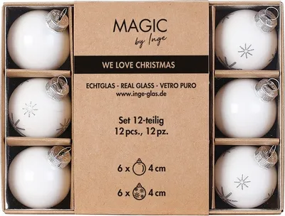 Produktbild von Weihnachtskugeln Glas 4cm Schneeflocken Motiv 12er Set Just White