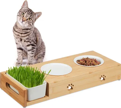 Produktbild von kŕmna stanica a miska na trávu pre mačky Relaxdays
