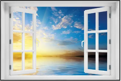 Produktbild von Wallario Wandbild mit Fenster-Illusion: Sonnenuntergang über dem Meer I, Größe: 61 x 91,5 cm, Poster mit schwarzem Aluminiumrahmen