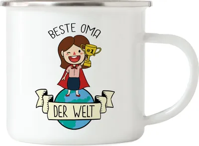 Produktbild von Beste Oma der Welt Emaille Tasse Omi Großmutter Geschenkidee Geburtstag Enkel Enkelin Enkelkinder