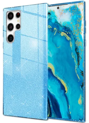Immagine prodotto di NALIA Custodia Glitter robusta per Samsung Galaxy S22 Ultra, Custodia protettiva ibrida Glitter lucida Custodia in silicone rinforzata Blu