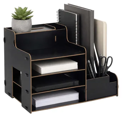 Immagine prodotto di Relaxdays, portadocumenti formato DIN A4, modello da scrivania, ideale per ufficio o home office, dimensioni: 28x37x29 cm, organizer da scrivania, colore nero