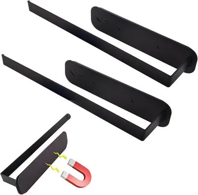 Produktbild von PolkaHome® 2er Set Magnetische Küchenrollenhalter – Edelstahl Handtuchhalter ohne Bohren für Kühlschrank, Mikrowelle, schwarz