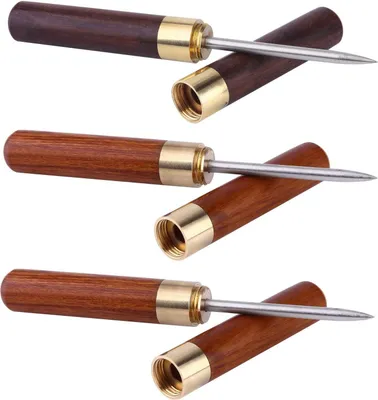 Produktbild von 3-teiliges Küchenwerkzeug aus Edelstahl mit Eispickel, Holzgriff und Sicherheitsabdeckung.