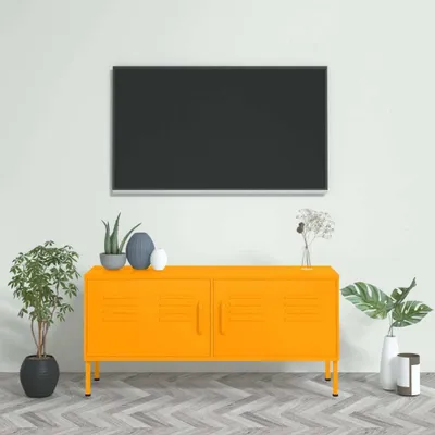 Image de The Living Store Armoire TV jaune moutarde 105x35x50 cm Acier