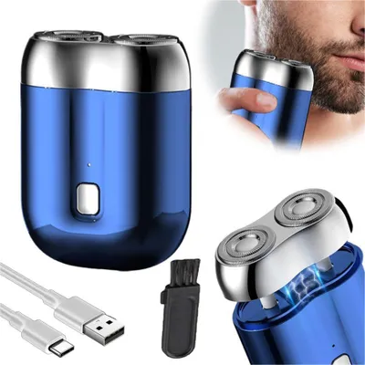 Produktbild von Mini Taschenrasierer, USB Minirasierer für Männer, IPX6 wasserdichter Elektrorasierer, tragbarer Mini Elektrorasierer mit Doppelkopf(Blau)
