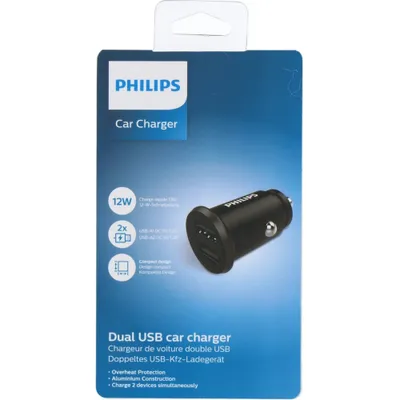 Image de Philips Chargeur allume-cigare DLP2510/03 2 ports USB-A Compatible avec iPhone Noir