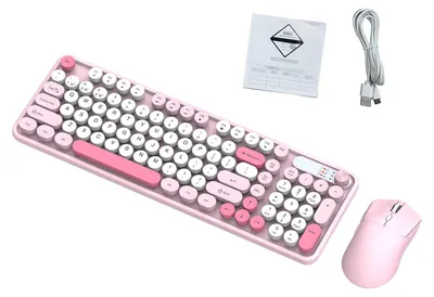 Obrázok produktu pre Kombinovaná bezdrôtová klávesnica a myš 98 klávesov Nabíjateľný režim 2,4G + BT pre počítač/notebook Ružová