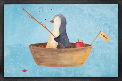 Produktbild von Mr. & Mrs. Panda bodenmatte Pinguin Angelboot 50 x 75 cm - Eisblau - Geschenk, Eingangsteppich, Optimistisch, Angeln, Schmutzfänger, Fussmatte, Scheidung, Neustart, Boot