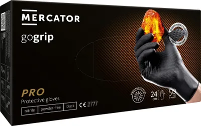 Immagine prodotto di Kit-set guanti monouso in nitrile, extra resistenti, no polvere, no lattice, per meccanici, tatuatori, ristorazione, da lavoro professionali, neri taglia L, Premium Mercator GoGrip,50 pezzi