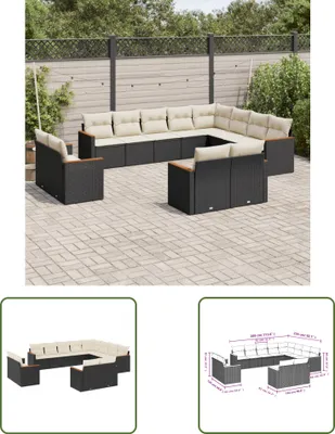 Produktbild von The Living Store 12-tlg. Garten-Sofagarnitur mit Kissen Schwarz Poly Rattan