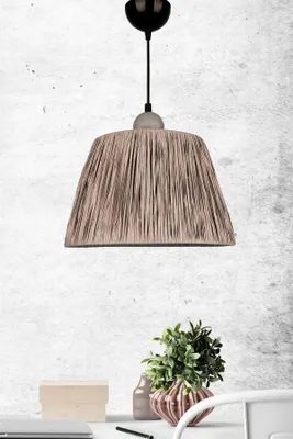 Produktbild von Opviq, Hochwertige Hängeleuchte, Kunststoffkörper, Rafia-Kappe, Ø30 h:25 cm, verstellbare Höhe 25-55 cm, E27 Fassung, max. 40 W, IP20, Grau, Boho-Rustikal, ideal für moderne Wohnräume.