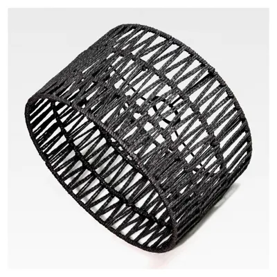 Produktbild von Schwarzer Boho Lampenschirm aus Rattan, Trommelform, hohlgeschnitzt