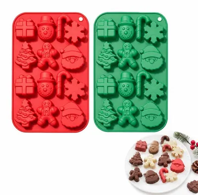 Immagine prodotto di Stampo in silicone a forma di cioccolatino, tema natalizio, confezione da 2 pezzi. Ideale per cioccolatini, saponi, mini-torte e altri dolci. Adatto per la preparazione fai-da-te, senza BPA, sicuro per gli alimenti e resistente al calore