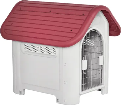 Image de Niche d'extérieur pour chien - Niche pour petits chiens - Avec trappe de toit - En métal et plastique - Résistante aux intempéries