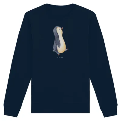 Produktbild von Mr. & Mrs. Panda Baumwoll Pullover Pinguin marschieren Größe S - French Navy - Geschenk, Stolz, Frühaufsteher, Sweater, Organic Baumwolle, Schwester, Bruder, Sweatshirt